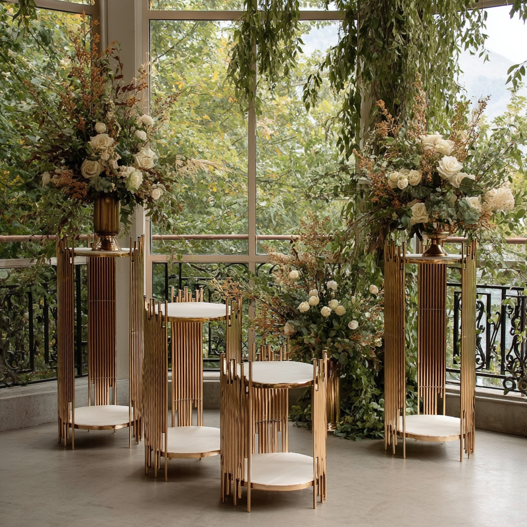 Gold Wedding Pedestal Stand Set