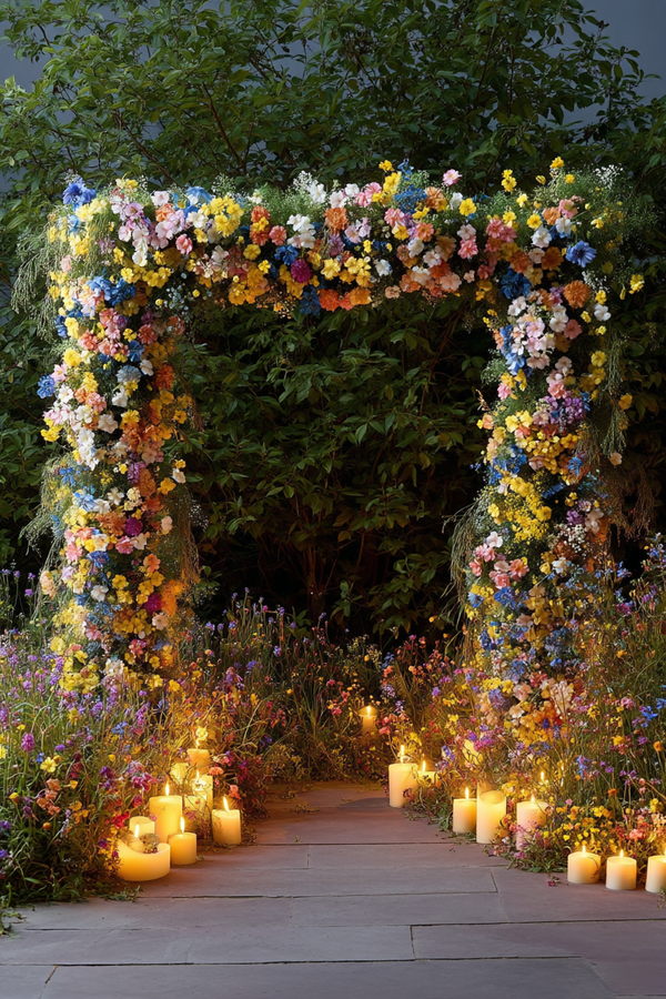 Wildflower Wedding Table Runner: Rustic Floral Arrangement
