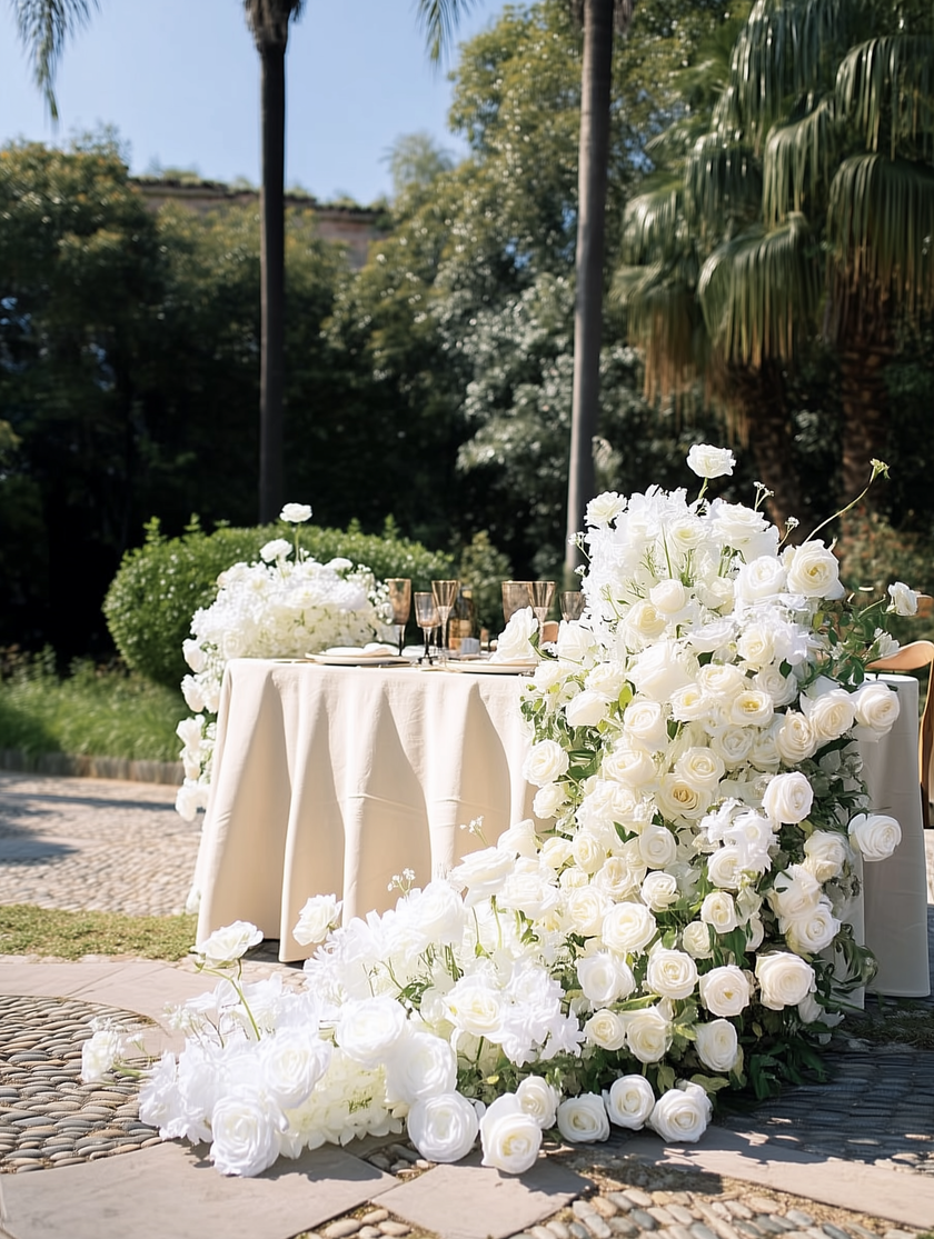 US Seller --White Flower Garland for Wedding Arch, Table Flower Runner, Wedding Centerpiece Table Runner, Flower Row for Wedding Aisle